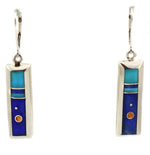 Veronica Benally - Navajo - Contemporary Lapis Lazuli, Turquoise, and Spiny Oyster Channel Inlay and Sterling Silver French Hook Earrings, 1.875" x 0.375"