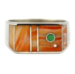 Veronica Benally - Navajo - Contemporary Spiny Oyster and Gaspeite Channel Inlay and Sterling Silver Ring, size 6.25
