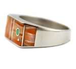 Veronica Benally - Navajo - Contemporary Spiny Oyster and Gaspeite Channel Inlay and Sterling Silver Ring, size 6.25