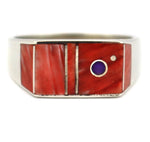 Veronica Benally - Navajo - Contemporary Spiny Oyster and Sugilite Channel Inlay and Sterling Silver Ring, size 8.25