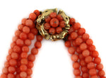 Frank Patania, Sr. (1899-1964) - 5-Strand Coral Beaded and Gold Necklace with Floral Design, 16" length