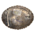 Attributed to Olson Red Horse - Navajo - Kingman Turquoise and Silver Overlay Belt Buckle with Feather Design c. 1950-60s, 2.5" x 3.375"