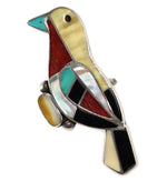 J. Shack - Zuni - Multi-Stone Channel Inlay and Silver Bird Ring c. 1960s, size 7.75