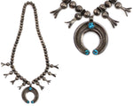 Navajo - Turquoise and Silver Squash Blossom Necklace c. 1910-20s, 23" length