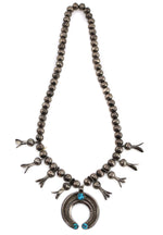 Navajo - Turquoise and Silver Squash Blossom Necklace c. 1910-20s, 23" length
