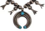 Navajo - Turquoise and Silver Squash Blossom Necklace c. 1910-20s, 23" length