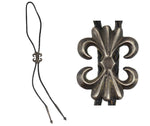 Navajo - Silver Sandcast and Leather Bolo Tie c. 1950-60s, 1.5" x 1.25" bolo