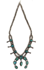 Navajo - Turquoise and Silver Squash Blossom Necklace c. 1950-60s, 24" length