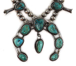 Navajo - Turquoise and Silver Squash Blossom Necklace c. 1950-60s, 24" length