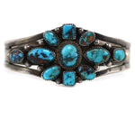 Navajo - Bisbee Turquoise Cluster and Silver Bracelet c. 1960-70s, size 6.5