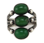 Navajo - Turquoise and Silver Ring with Stamped Whirling Logs Design c. 1930s, size 4