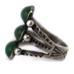 Navajo - Turquoise and Silver Ring with Stamped Whirling Logs Design c. 1930s, size 4