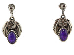 Navajo - Sugilite and Sterling Silver Post Earrings with Floral Design c. 1980-90s, 1.125" x 0.625"