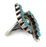 Zuni - Turquoise and Silver Channel Inlay Ring with Hummingbird Design c. 1950s, size 6