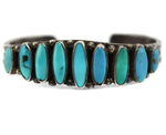 Navajo - Turquoise and Silver Row Bracelet with Stamped Design c. 1920-30s, size 6