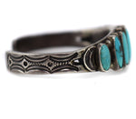 Navajo - Turquoise and Silver Row Bracelet with Stamped Design c. 1920-30s, size 6