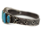 Navajo - Turquoise and Silver Row Bracelet with Stamped Design c. 1920-30s, size 6