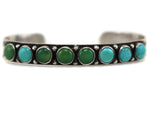 Navajo - Turquoise and Silver Row Bracelet with Stamped Design c. 1930-40s, size 6.25
