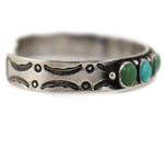 Navajo - Turquoise and Silver Row Bracelet with Stamped Design c. 1930-40s, size 6.25
