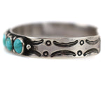 Navajo - Turquoise and Silver Row Bracelet with Stamped Design c. 1930-40s, size 6.25