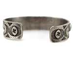 Navajo - Turquoise and Silver Bracelet with Butterfly and Whirling Logs Stamped Design c. 1920-30s, size 6.5