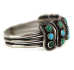 Zuni - Turquoise and Silver Snake Eye Bracelet c. 1940-50s, size 6.5