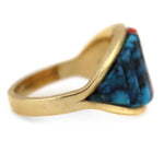 Tim Bedah, Sr. (b. 1945) - Navajo - Kingman Turquoise with Multi-Stone Cobble Inlay and 14K Gold Ring c. 1960-70s, size 5.25