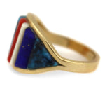 Tim Bedah, Sr. (b. 1945) - Navajo - Kingman Turquoise with Multi-Stone Cobble Inlay and 14K Gold Ring c. 1960-70s, size 5.25