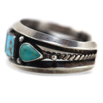 Navajo - Blue Gem Turquoise and Sterling Silver Row Bracelet c. 1940-50s, size 6.5