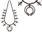 Tommy Singer (1940-2014) Navajo and Joseph Quintana (1915-1991) Cochiti - Silver Beaded Squash Blossom Necklace with Corn Design c. 1960s, 25" length