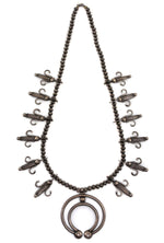 Tommy Singer (1940-2014) Navajo and Joseph Quintana (1915-1991) Cochiti - Silver Beaded Squash Blossom Necklace with Corn Design c. 1960s, 25" length