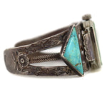 Navajo - Turquoise and Silver Watchband c. 1930-40s, size 6.75 - Includes c. 1920s Elgin 14K White-Gold Art Deco Self-Winding Wristwatch