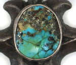 Navajo - Morenci Turquoise and Silver Sandcast Belt Buckle c. 1960-70s, 1.125" x 3"
