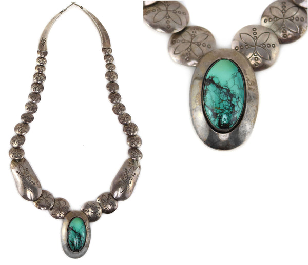 Mark Jimenez - Apache - Turquoise and Silver Beaded Necklace with Stam