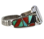 Zuni - Multi-Stone Channel Inlay and Silver Watch Band with Timex Watch c. 1950s, size 6
