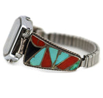 Zuni - Multi-Stone Channel Inlay and Silver Watch Band with Timex Watch c. 1950s, size 6