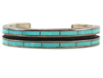 Lawrence Loretto - Zuni - Turquoise Channel Inlay and Sterling Silver Overlay Bracelet c. 1990s, size 7