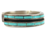 Lawrence Loretto - Zuni - Turquoise Channel Inlay and Sterling Silver Overlay Bracelet c. 1990s, size 7