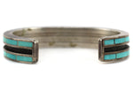 Lawrence Loretto - Zuni - Turquoise Channel Inlay and Sterling Silver Overlay Bracelet c. 1990s, size 7