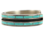 Lawrence Loretto - Zuni - Turquoise Channel Inlay and Sterling Silver Overlay Bracelet c. 1990s, size 7