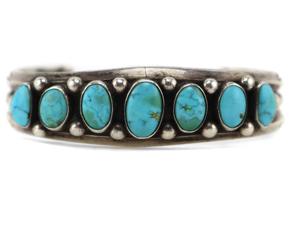 Navajo - Turquoise and Silver Row Bracelet c. 1940s, size 7