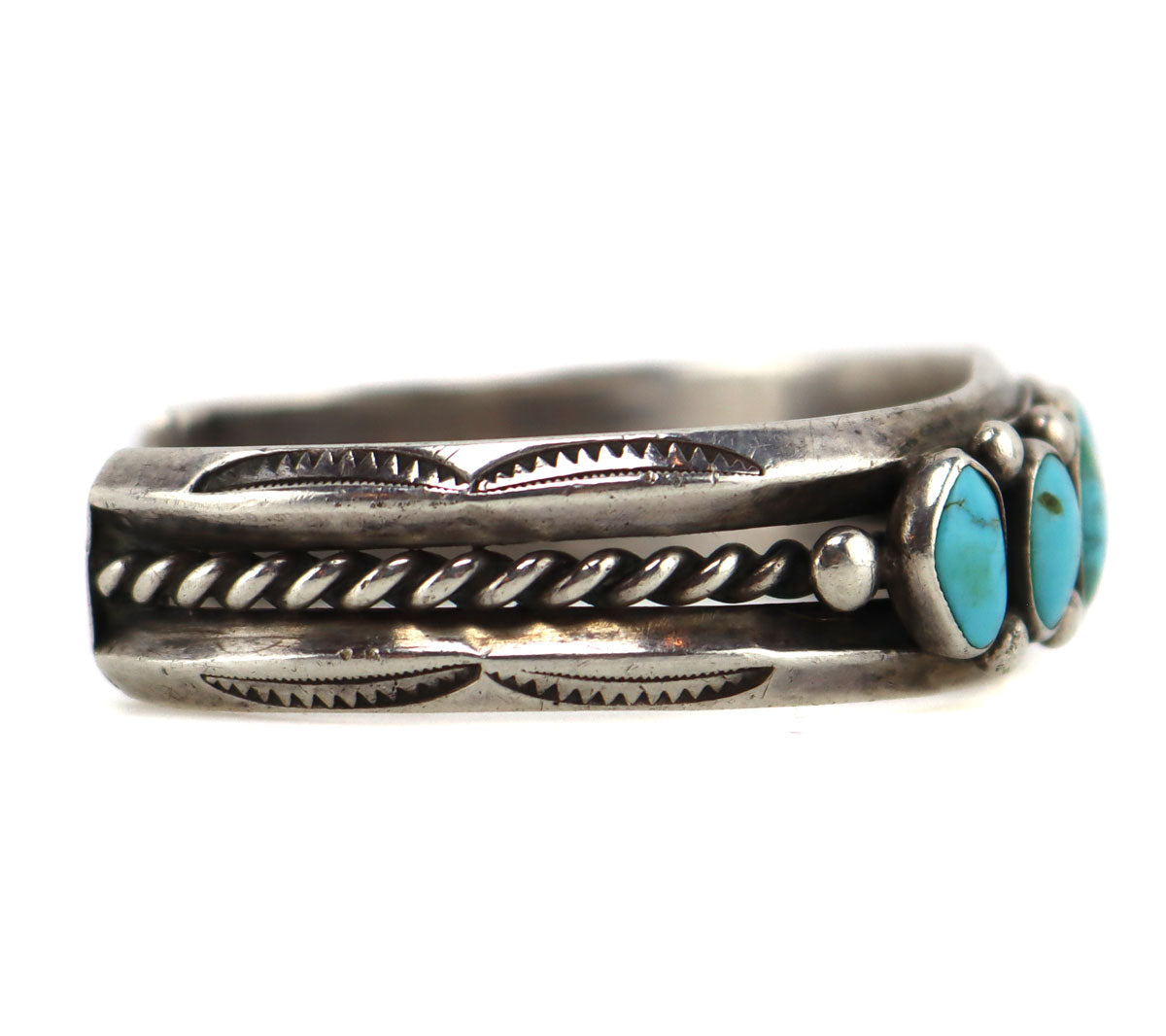 Navajo - Turquoise and Silver Row Bracelet c. 1940s, size 7
