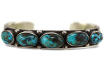 Navajo - Persian Turquoise and Silver Row Bracelet with Stamped Design c. 1940-50s, size 6.25