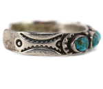 Navajo - Persian Turquoise and Silver Row Bracelet with Stamped Design c. 1940-50s, size 6.25