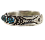 Navajo - Persian Turquoise and Silver Row Bracelet with Stamped Design c. 1940-50s, size 6.25