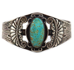 Navajo - Number 8 Turquoise and Silver Bracelet with Stamped Arrow Design c. 1950s, size 6.5