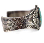 Navajo - Number 8 Turquoise and Silver Bracelet with Stamped Arrow Design c. 1950s, size 6.5