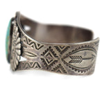 Navajo - Number 8 Turquoise and Silver Bracelet with Stamped Arrow Design c. 1950s, size 6.5