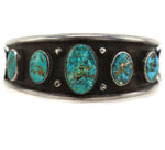 Navajo - Morenci Turquoise and Silver Row Bracelet c. 1950s, size 6.75
