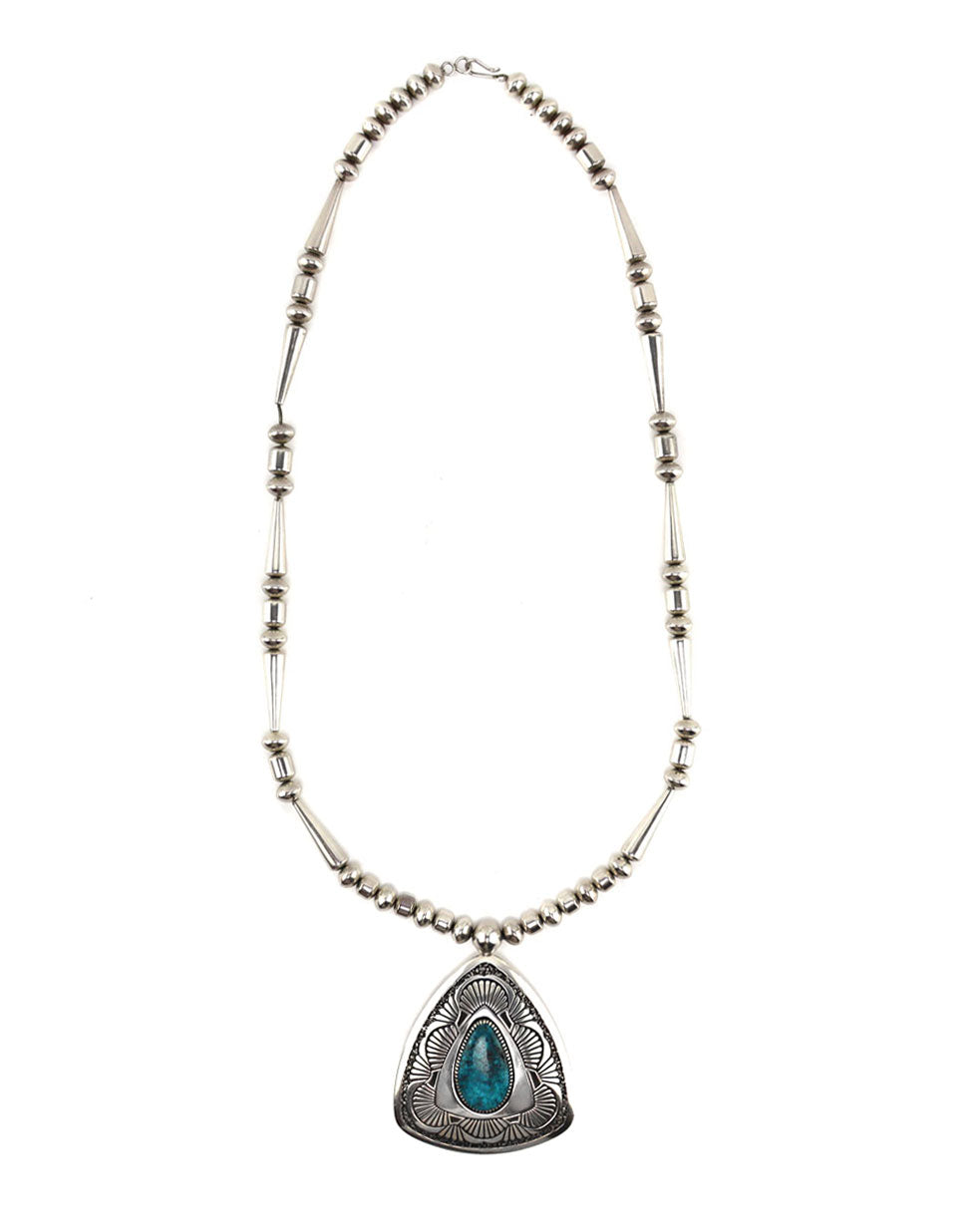 Lee Yazzie (b. 1946) - Navajo Stormy Mountain Turquoise and Silver Bea